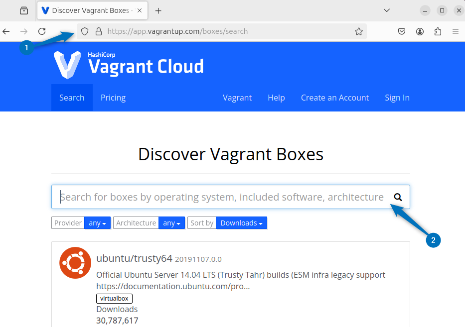 Vagrant Cloud for searching the required virtual environment file on Ubuntu