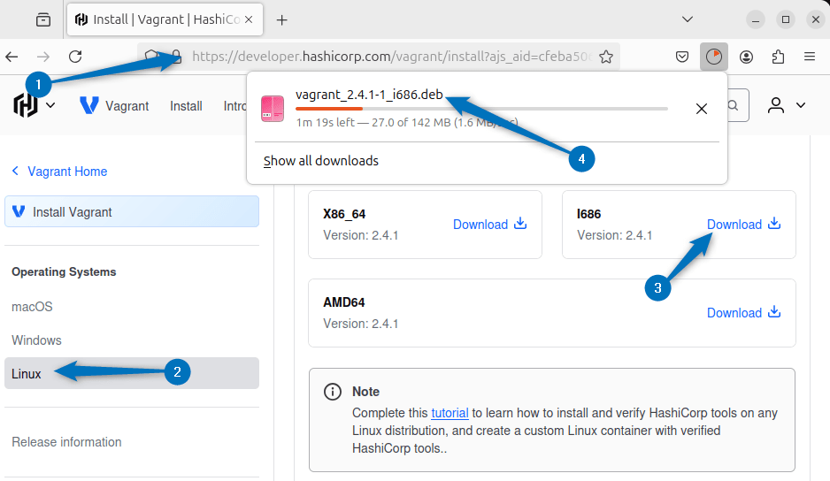 Downloading Vagrant Deb file directly from official site on Ubuntu