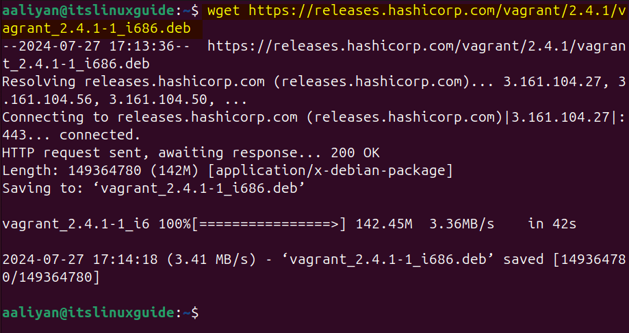 Downloading Vagrant Deb file on Ubuntu using terminal
