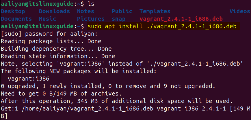 Installing Vagrant on Ubuntu using Vagrant deb file.