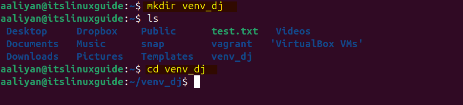 Creating directory for Virtual environment on Ubuntu 