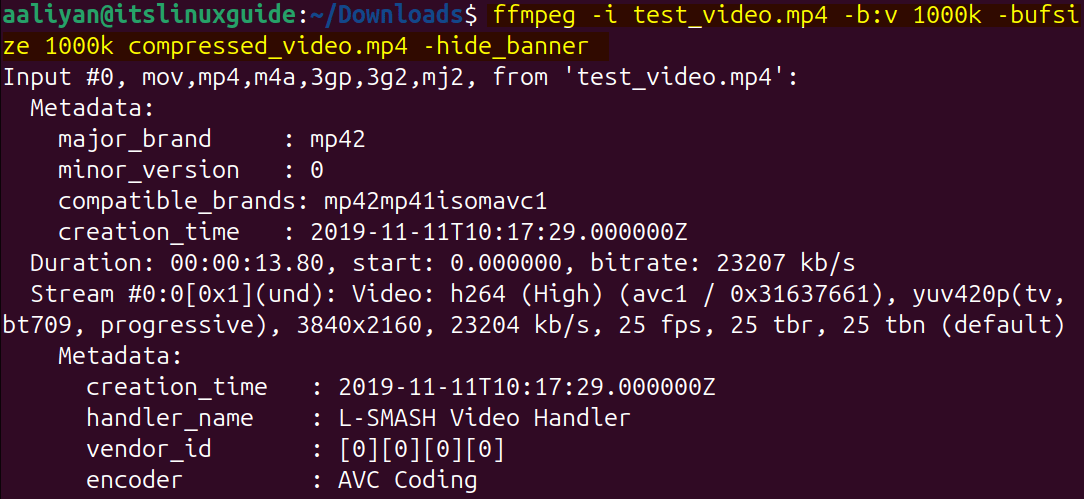 Compressing Video file on Ubuntu using FFMPEG by reducing bit rate and buffer size