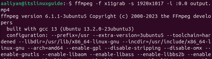 Screen recording on Ubuntu using FFMPEG
