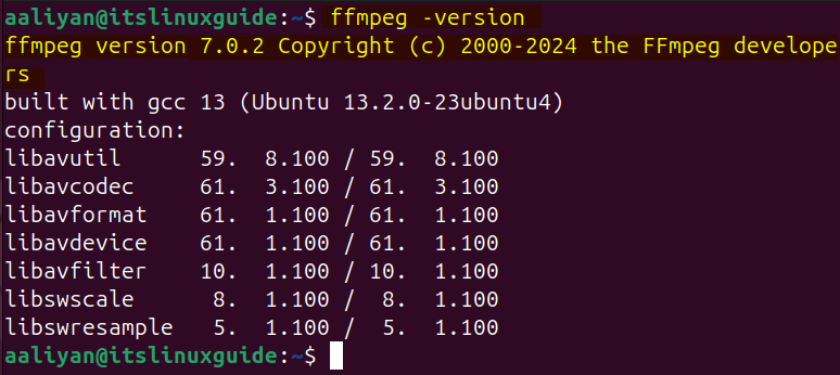 checking FFMPEG version on Ubuntu after installing it from source file