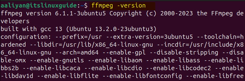 Checking ffmpeg version on Ubuntu installed via apt 