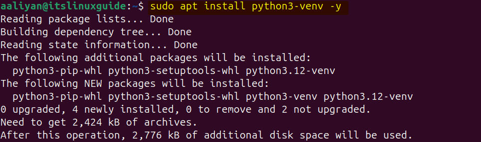 Installing virtual environment on Ubuntu