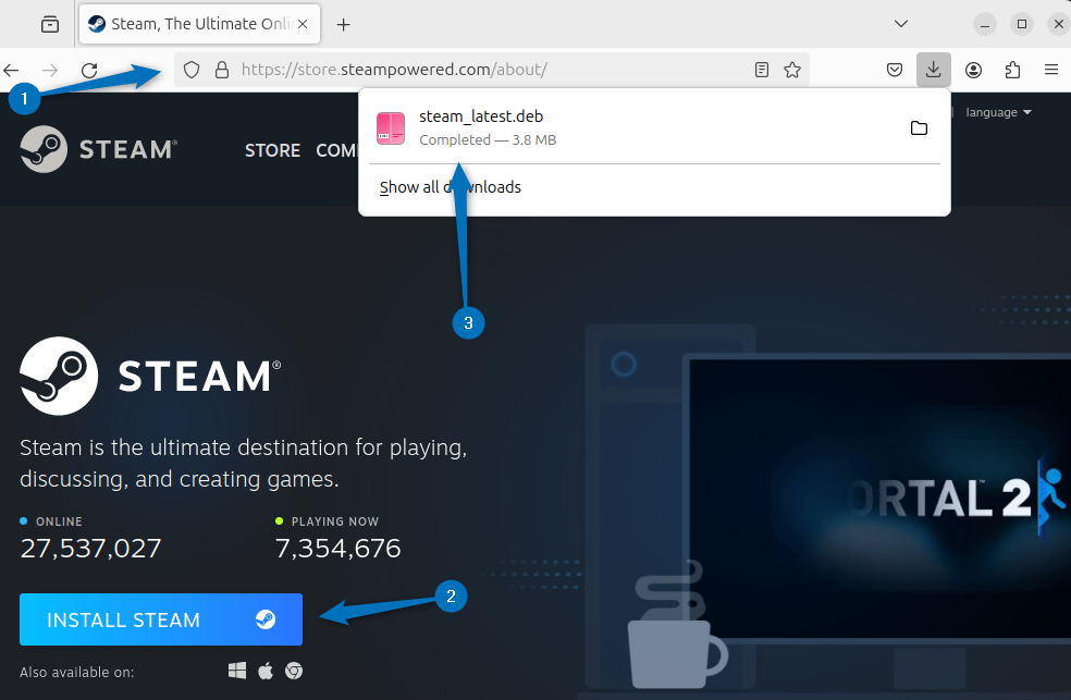 Downloading Steam Deb file on Ubuntu from Steam Offical Site