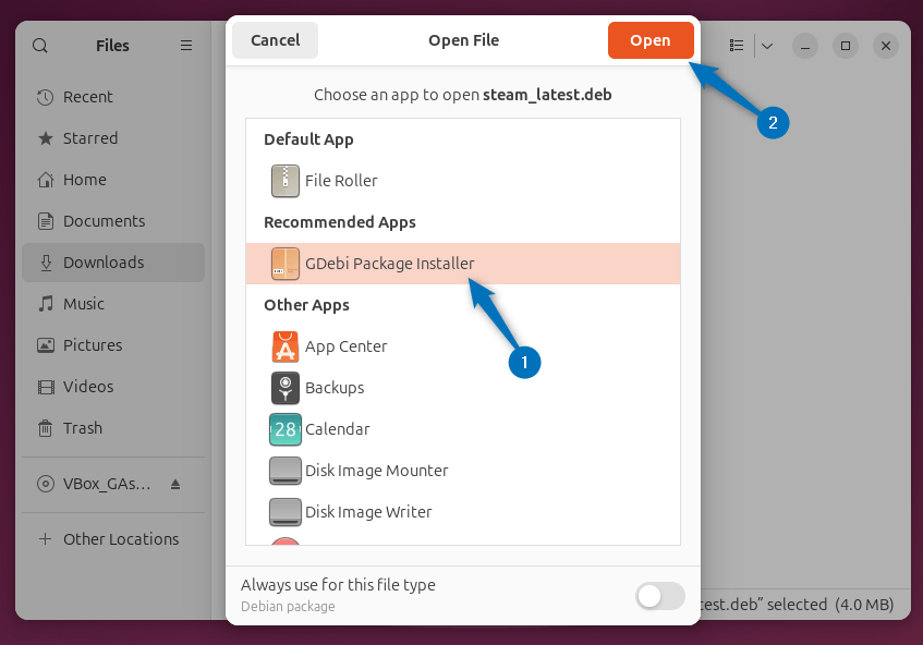 Opening Steam deb file on Ubuntu using GDebi package installer