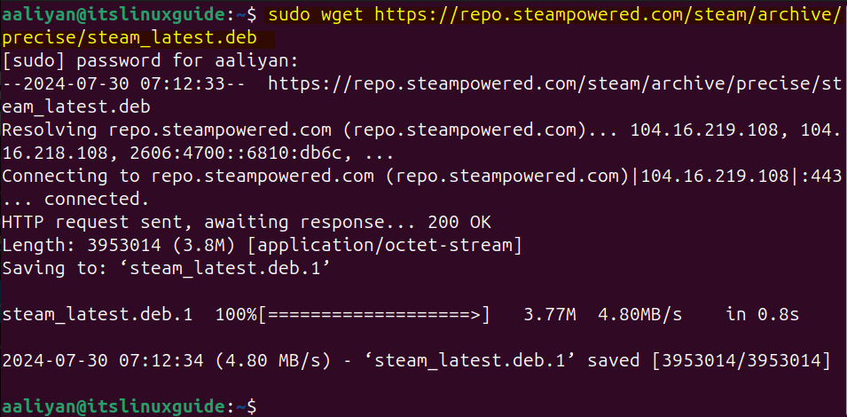 Downloading Steam Deb file on Ubuntu using terminal