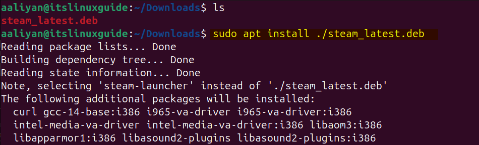 Installing Steam on Ubuntu via Steam deb file using apt package manager