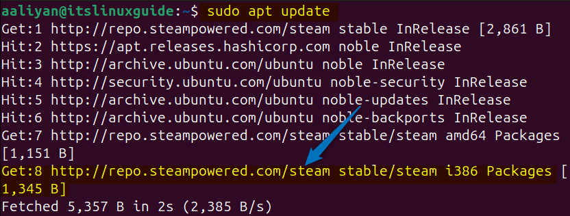 Updating apt packages list after adding Steam repository on Ubuntu