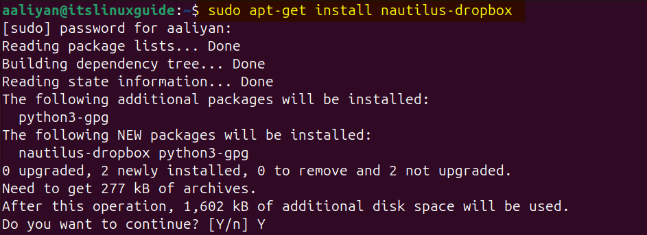 Installing Dropbox on Ubuntu using its default package installer