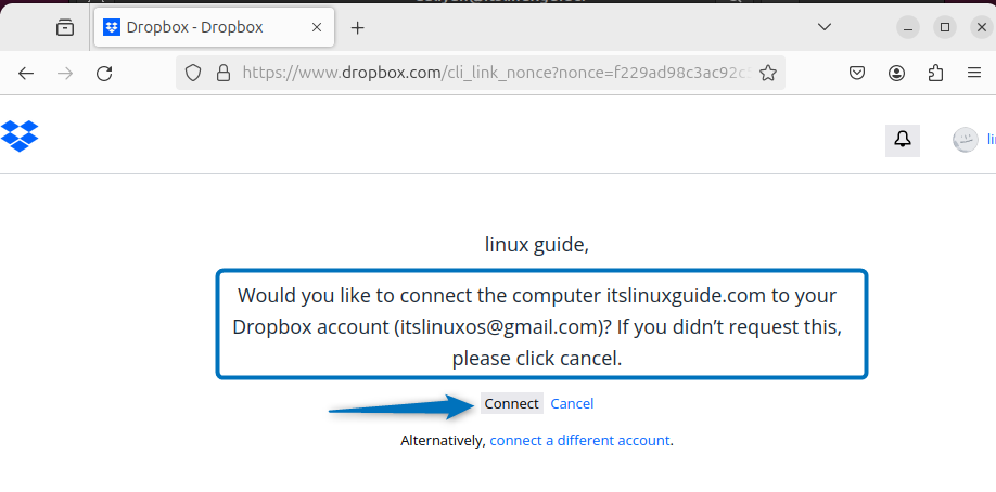 Linking Dropbox account on Ubuntu