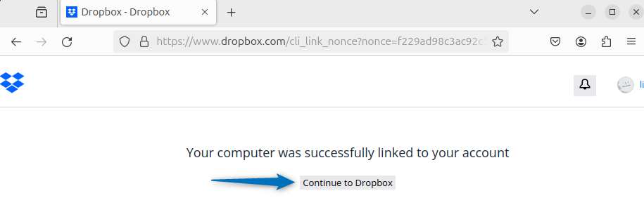 Redirecting to Dropbox homepage after linking Ubuntu system with Dropbox
