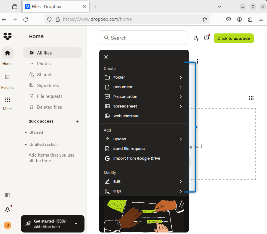 Creating files, documents and more on Dropbox on Ubuntu