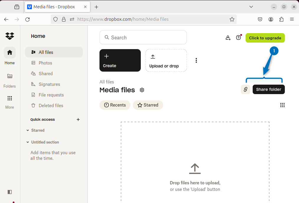 Sharing folder options in Dropbox on Ubuntu