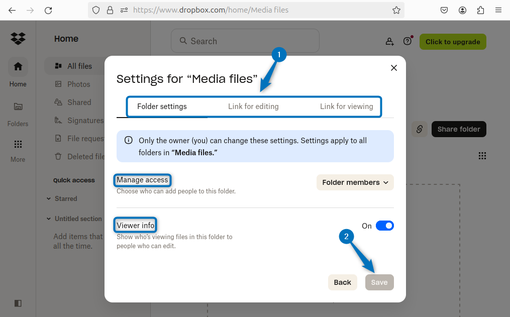 Setting permissions for sharing folder from Dropbox on Ubuntu