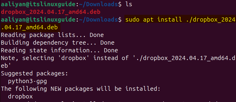 Installing Dropbox on Ubuntu using Dropbox deb file and apt package manager
