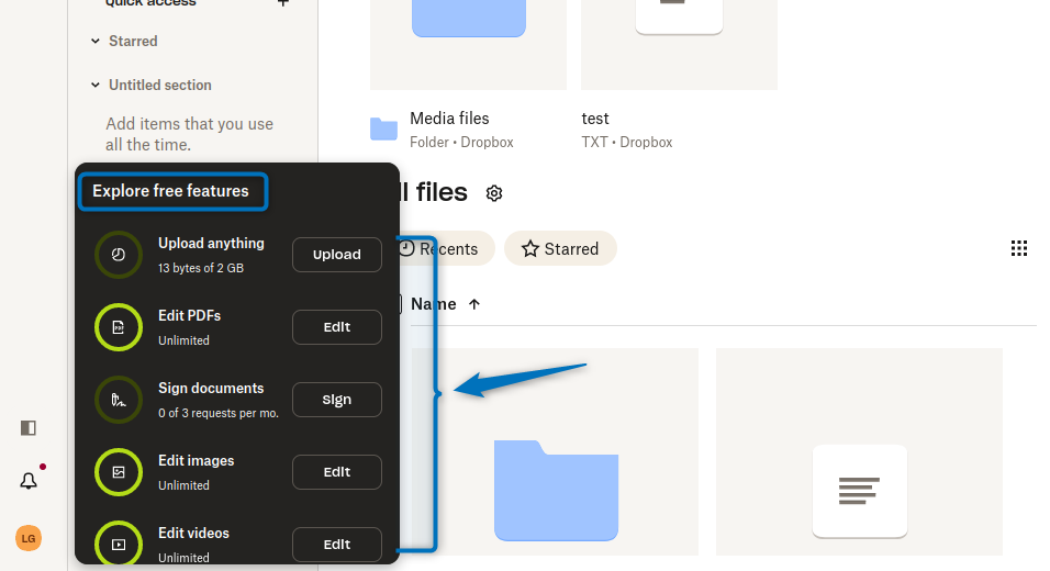 Dropbox features in the free version