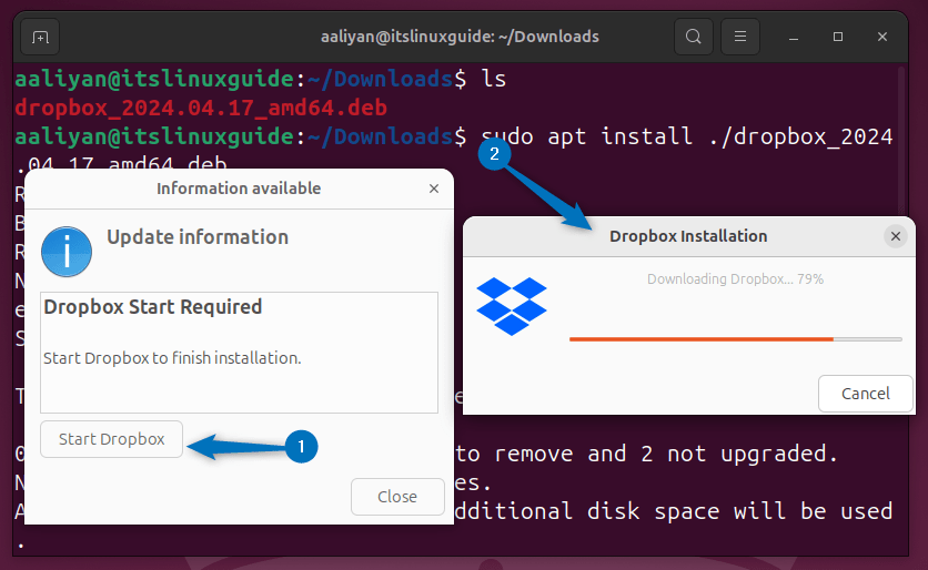 Launching Dropbox on Ubuntu to finish the installation via Dropbox deb file