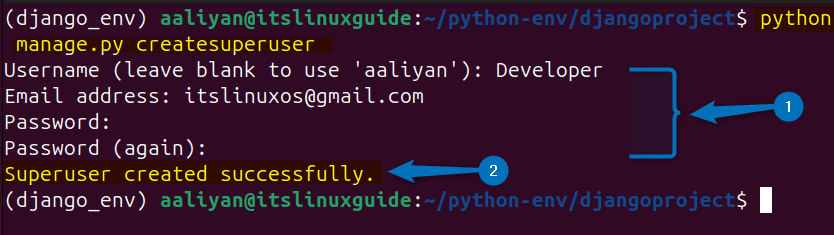Creating a superuser for Django web panel on Ubuntu 