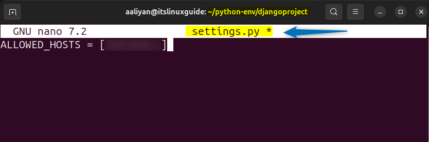 Allowing host to access Django web panel by adding the IP address in setting.py file on Ubuntu 