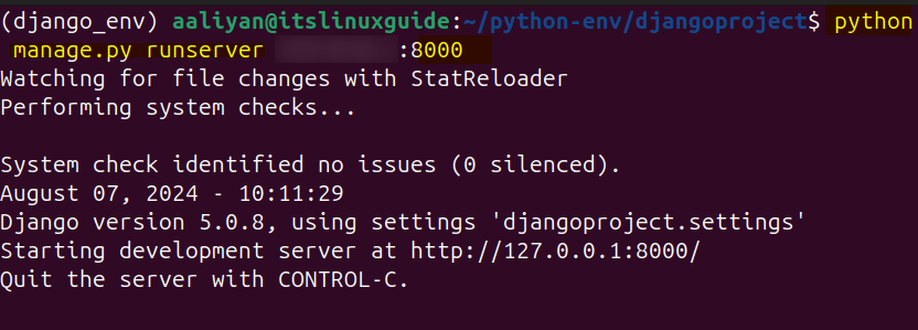 Starting Django server on Ubuntu 