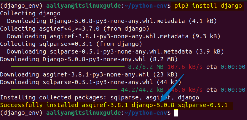 Installing Django on Ubuntu using pip package manager 