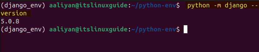 Checking Django version on Ubuntu installed via pip package manager.