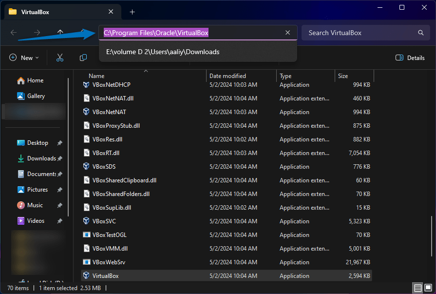 Getting the address for VirtualBox directory on Windows for Ubuntu