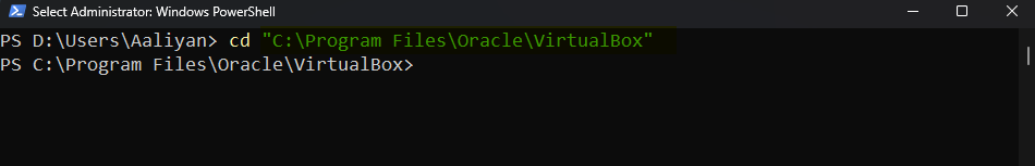 Navigating to VirtualBox directory on Window's PowerShell