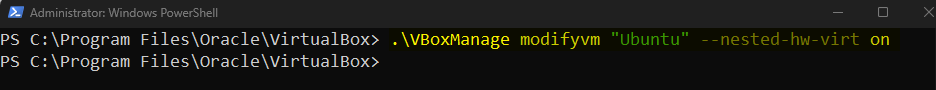 Turning on Nested virtualization for Ubuntu from Windows PowerShell