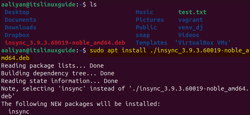 Installing insync from its deb file on Ubuntu using apt package manager