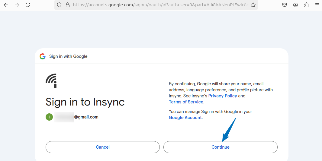 Allowing insync to access Google account on Ubuntu
