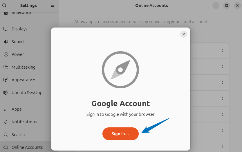 Signing in to Google account in Ubuntu for Google Drive