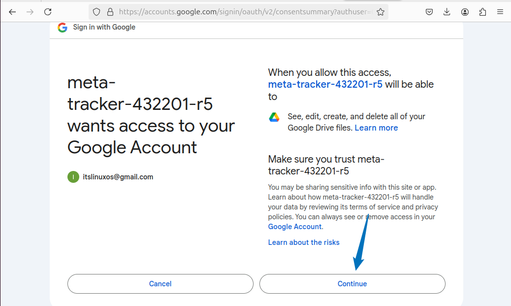 Allowing Google Drive API to access Google Drive on Ubuntu