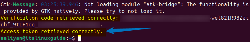 Successfully verified the client ID and client_Secret ID for Google Drive API on Ubuntu on terminal