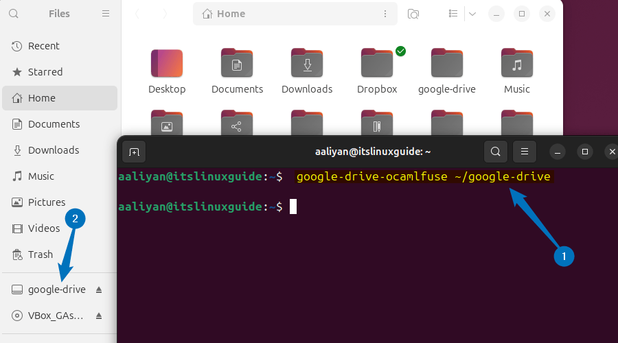 Mounting Google Drive in Ubuntu file manager using google drive ocamlfuse