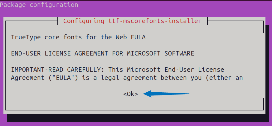 Reading Licence agreement for Microsoft on Ubuntu
