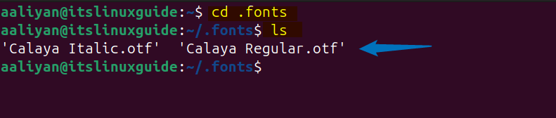 Verifying the copying of fonts to .fonts directory in Ubuntu