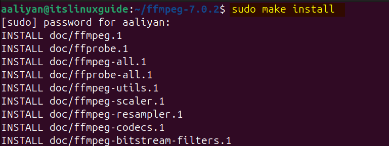 Installing FFMPEG on Ubuntu using make file 