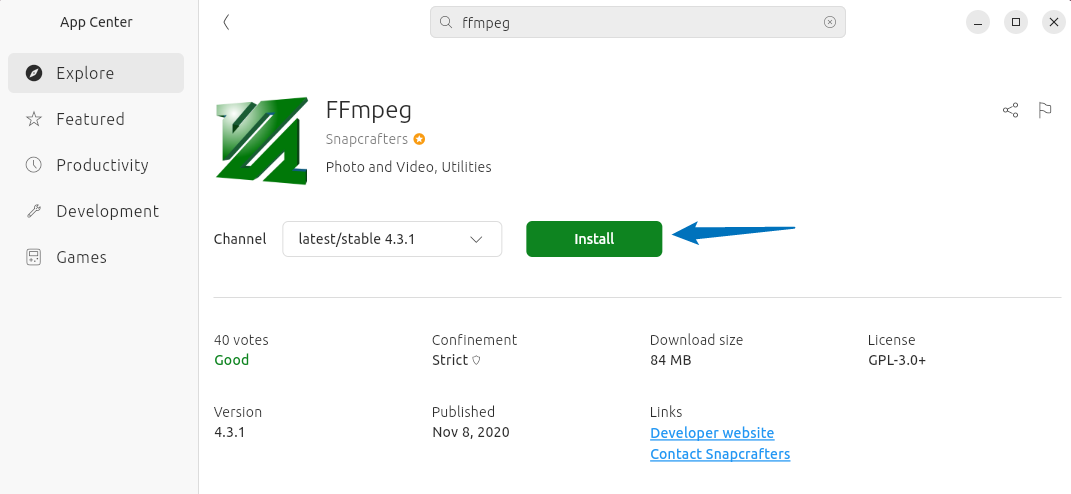Installing FFMPEG on Ubuntu via app center