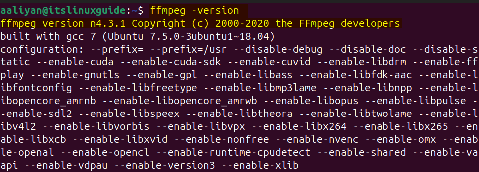 Checking FFMPEG version on Ubuntu after installing it from app centre