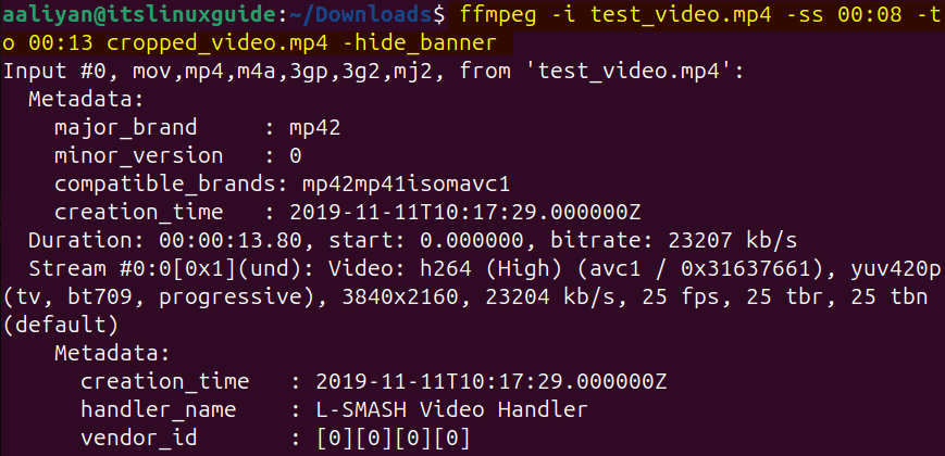 Trimming 5-second video on Ubuntu using FFMPEG