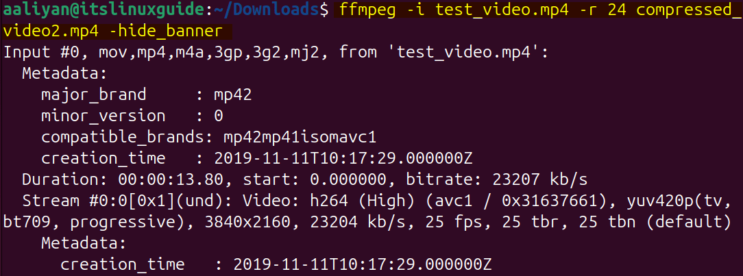 Compressing Video file on Ubuntu using FFMPEG by reducing frame rate 