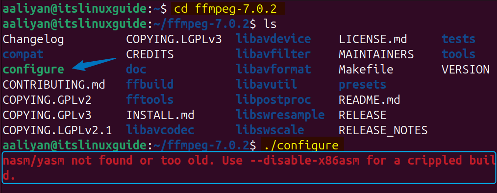nasm/yasm not found or too old error on Ubuntu