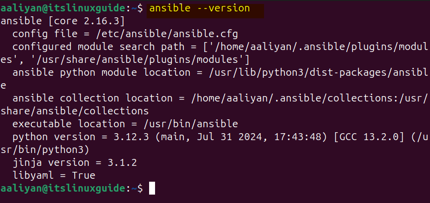 Checking Ansible version to validate its installation on Ubuntu