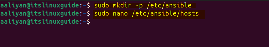 Creating Ansible directory and hosts file on Ubuntu