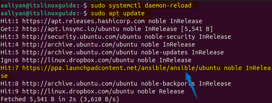 Re-loading systemd service and updating apt packages list on Ubuntu after adding Ansible PPA
