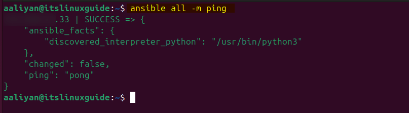 Testing Ansible connection for hosts on Ubuntu